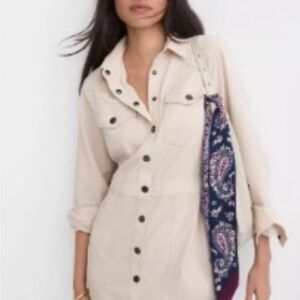 LOFT NEW Beige Utility Dress with Button Detail